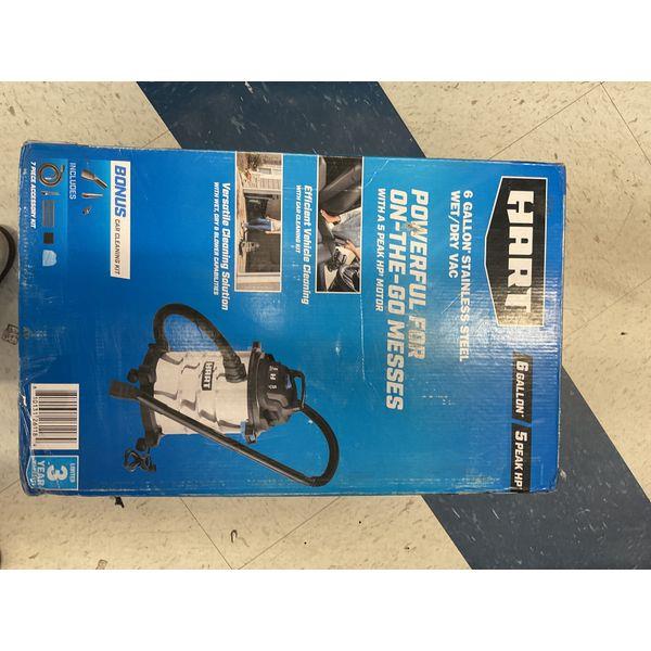 HART 6 Gallon Stainless Steel Wet/Dry Vac - 5 Peak HP Motor, Car Cleaning Kit