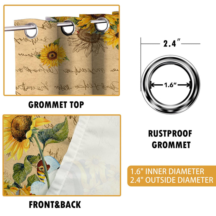Bonsai Tree 2 Pack Sunflower Curtains for Bedroom 52x84 inch with Gnome - Sunflower Decorations and Spring Decorations for The Home, Yellow Kitchen Curtains and Valances Set