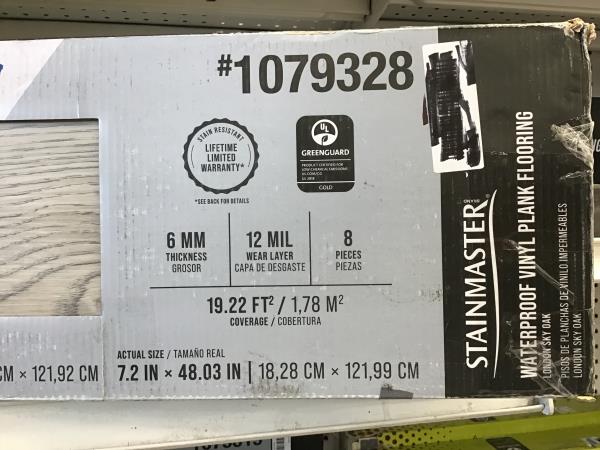 Stainmaster Waterproof Vinyl Plank Flooring - London Sky Oak, 6mm Thickness, Stain Resistant Retail $45.00