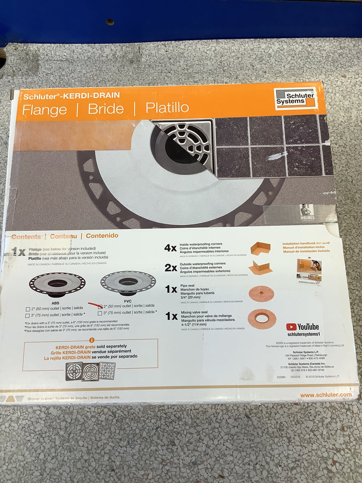Schluter Kerdi-Drain PVC Shower Flange Kit with Preformed Waterproofing Corners - Ideal for New and Renovation Projects - 2-Inch Outlet, Easy Installation - KD2FLKPVC