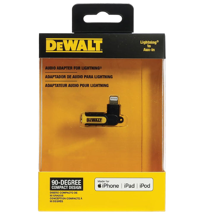 DEWALT Heavy Duty 3.5mm to Lightning Adapter, 90Degree L Connector Female to 3.5mm Male Headphone Jack Adapter for iPhone, Compatible Lightning to 3.5 mm Headphone Jack Adapters, Adapts Legacy Devices Retail $13.00