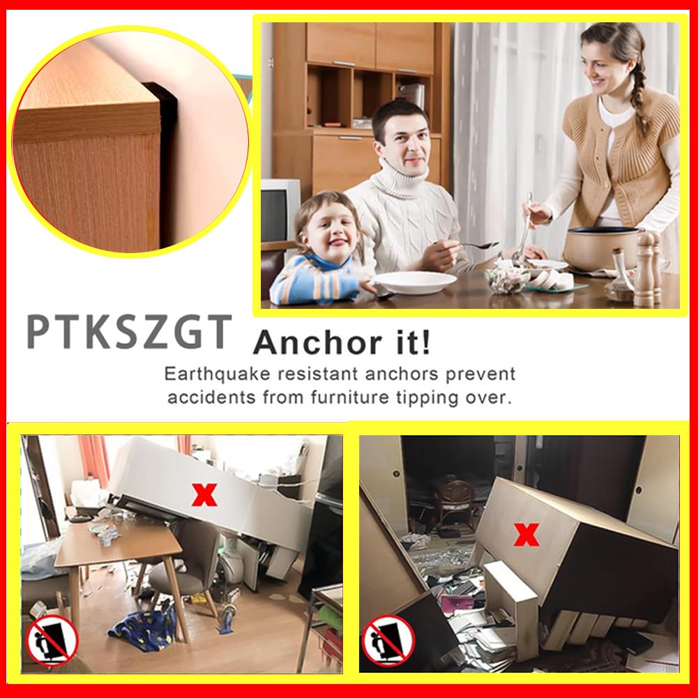 PTKSZGT Furniture Anchors for Babyproof No Drilling No-Tools-Required Self-Adhesive Aesthetically Pleasing Secure 300 Pound Prevent Dresser Cabinet Bookshelf Falling Anti Tip Earthquake
