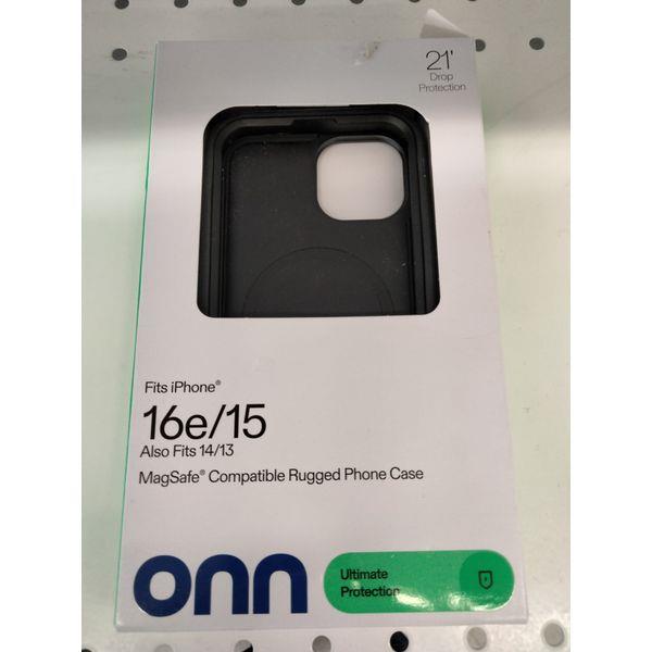 onn. 16e/15 Rugged Phone Case - MagSafe Compatible, 21' Drop Protection Retail $21.00