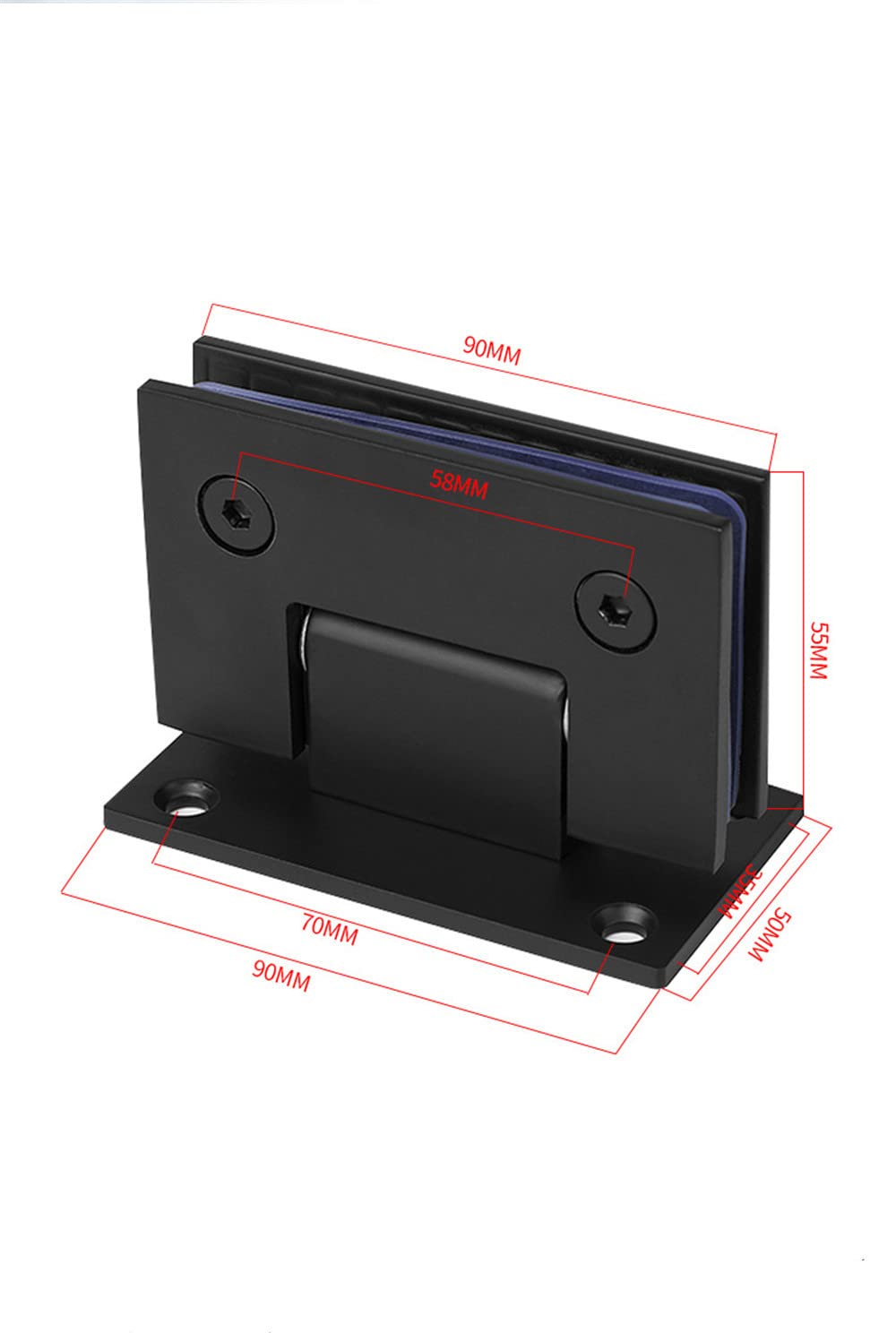 Heavy Duty 90 Degree Glass Door Cupboard Showcase Cabinet Clamp Glass Shower Doors Hinge Replacement Parts Wall-to-Glass (Black)