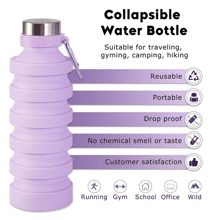 Giraffe Creation Collapsible Water Bottle, Reusable BPA Free Silicone, Leak Proof Foldable Water Bottle for Travel Camping Hiking, Pink