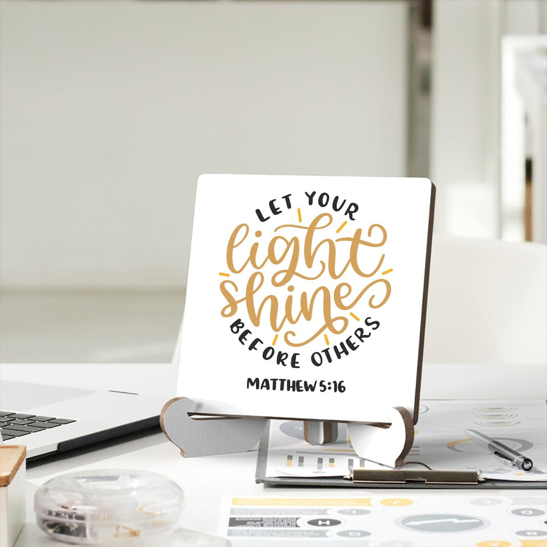 Bible Verse Table Desk Decor Inspirational Rustic Christian Wood Sign Plaque with Wooden Stand, Motivational Religious Positive Vintage Decor for Tabletop Desktop Shelf Shelves TV Cabinet Living Room