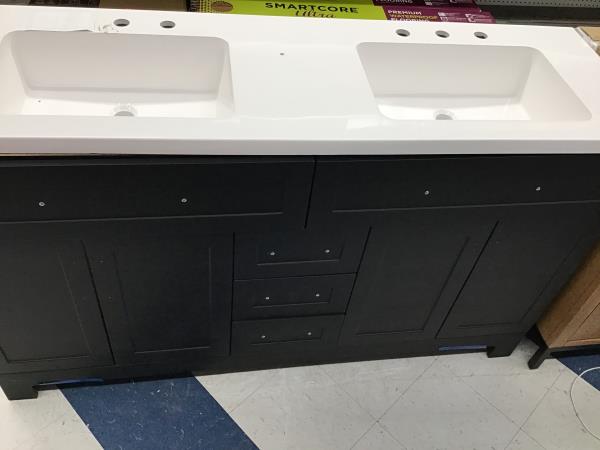 WoodCrafters Home Products Cauley 60in 2Pe - MB Vanity - Black Retail $700.00