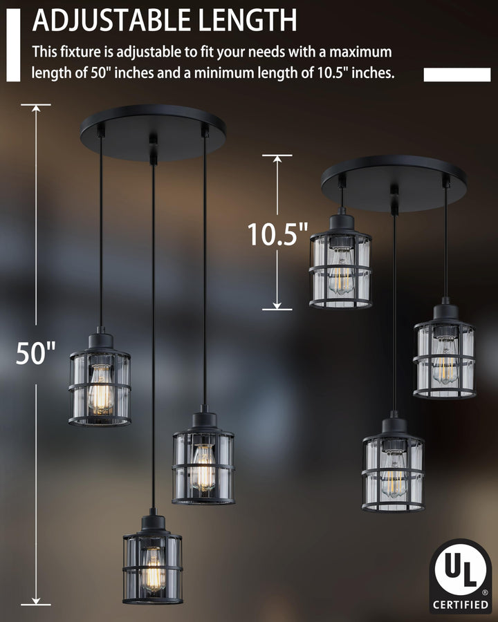 3 Light Metal Cage Clear Glass Ceiling Light Black Finish,Modern Flush Mount Ceiling Lighting Fixture for Dining Room Bar CafÃ© Kitchen Island