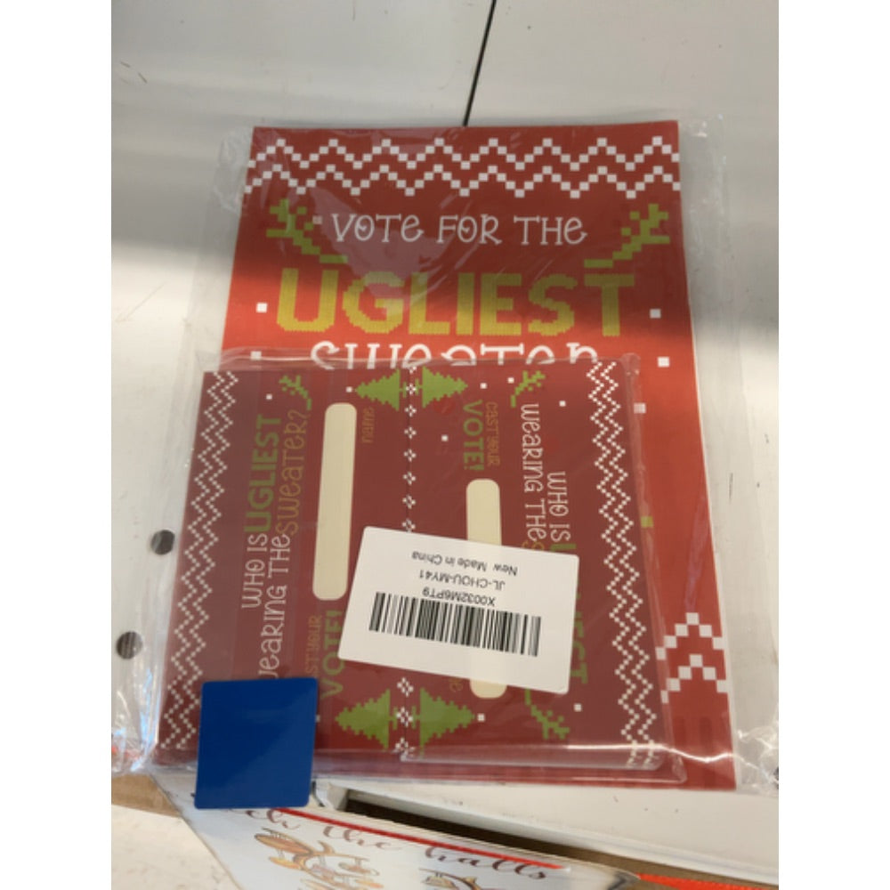 Ugly Christmas sweater voting suit, Ugly Sweater Party Christmas Party, Tacky Christmas Party-1 Sign,1Awards and 50 Guessing Cards(41C)