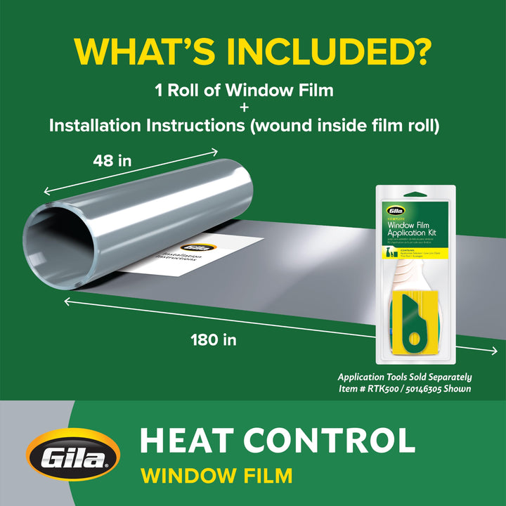 GilaÂ® Heat Control Titanium Adhesive Residential DIY Window Film Sun Blocking Glare Reduction 4ft x 15ft (48in x 180in), Light Gray