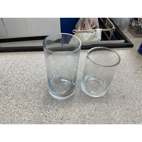 Glass Tumblers - Set of 2, Clear Glass, Cylindrical Design Retail $25.00