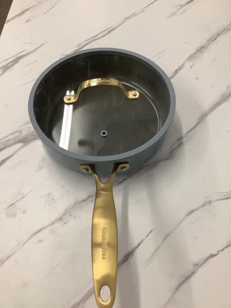 GreenPan Magneto 2 Saucepan with Lid - Blue Grey with Gold Handle Retail $50.00
