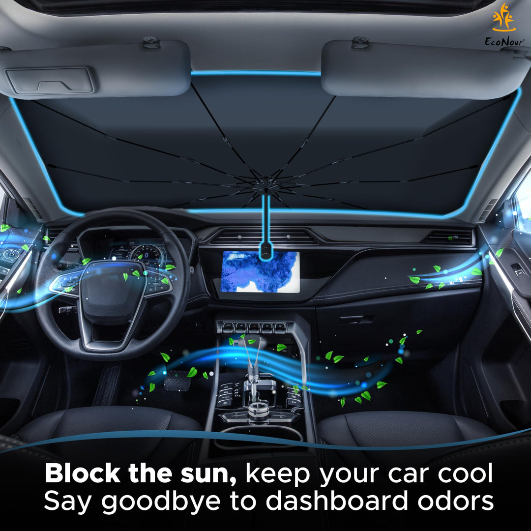 EcoNour Adjustable Car Windshield Umbrella Sun Shade | Foldable UV Protection Shade with 240T Polyester | Fits Various Windshield Angles