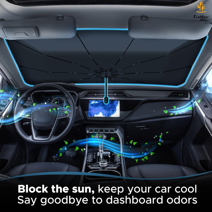 EcoNour Adjustable Car Windshield Umbrella Sun Shade | Foldable UV Protection Shade with 240T Polyester | Fits Various Windshield Angles