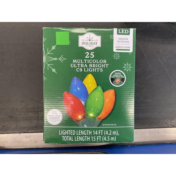Holiday Time 25 Multicolor Ultra Bright C9 Lights - LED, Indoor/Outdoor, Green Wire