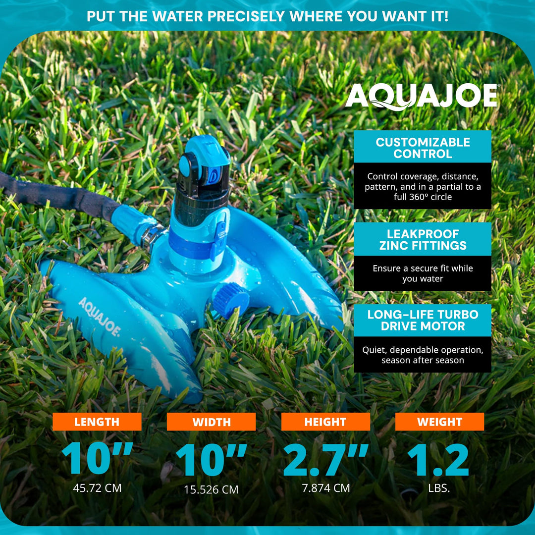 Aqua Joe AJ-MSSBM 4-Pattern Sprinkler with 360-Degree Rotation and Metal Base, Up to 3,740-Square-Foot Coverage