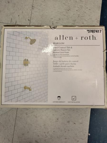 Allen + Roth HARLOW Dual Control Tub & Shower Faucet Set - Brushed Gold Finish Retail $220.00