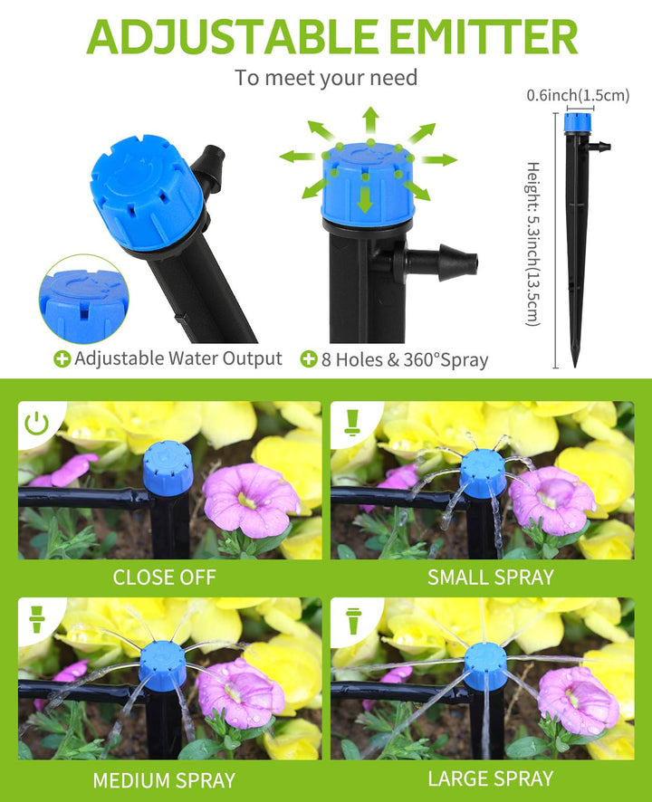 HIRALIY 100ft Drip Irrigation Kit Plant Watering System 8x5mm Blank Distribution Tubing DIY Automatic Irrigation Equipment Set for Garden Greenhouse Flower Bed Patio Lawn
