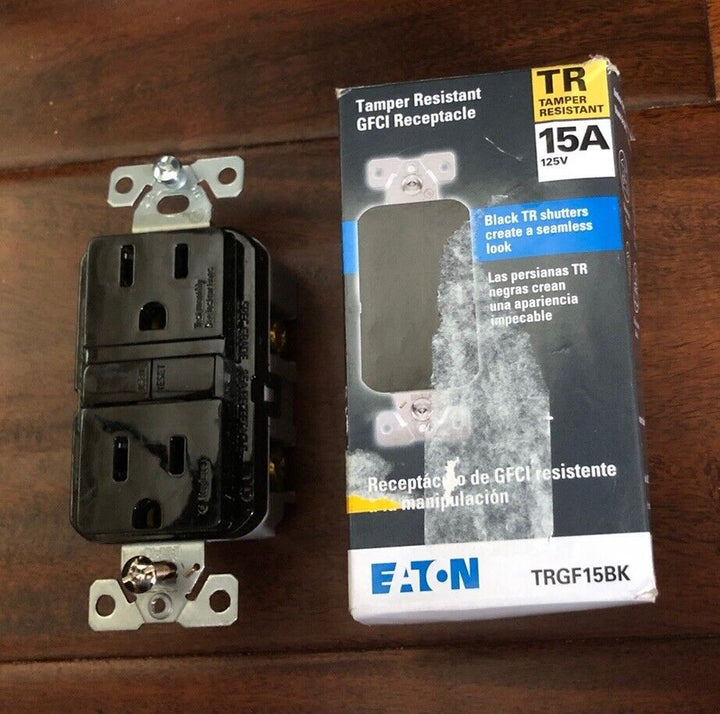 Eaton Tamper Resistant GFCI  Receptacle TRGF15BK-BX-LW, Black - New