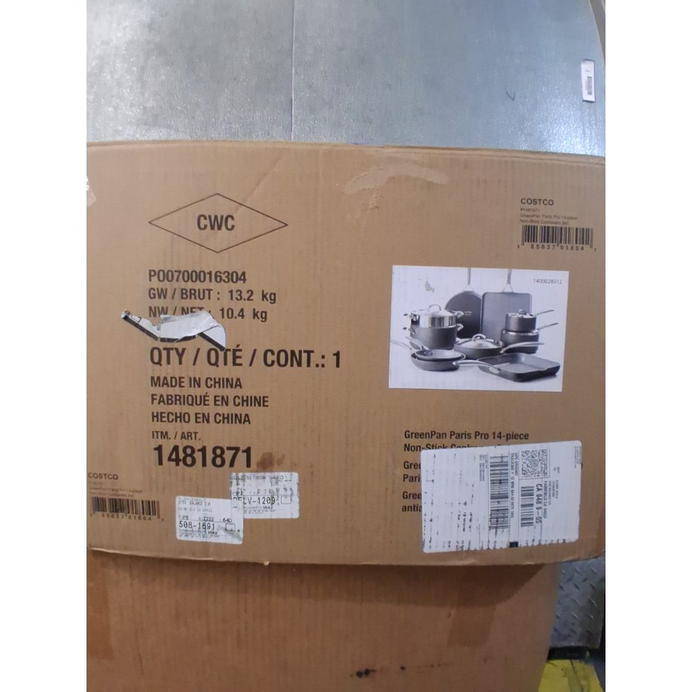 GreenPan Paris Pro Hard Anodized Healthy Ceramic Nonstick, 14 Piece Cookware Pots and Pans Set with Stainless Steel Lids, PFAS-Free, Dishwasher Safe, Grey Retail $359.00