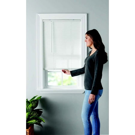 Mainstays 1  Cordless Vinyl Light Filtering Mini Blinds  White  43x64