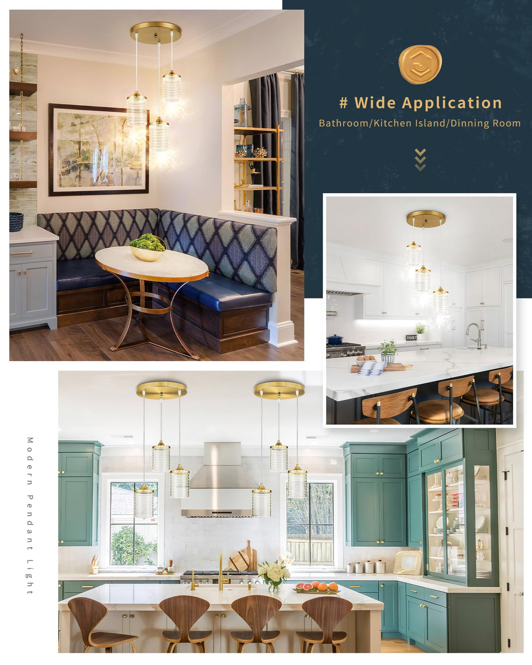 JAZAVA Gold Pendant Lights, Modern Cluster Pendant Light Fixture, 24W 3CCT 3000/4500/6000K LED Hanging Light for Kitchen Island Dining Room Bedroom Hallway Entrance Living Room, PL106BG Retail $102.00