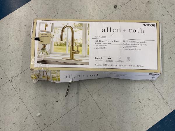 allen + roth HARLOW Pull-Down Kitchen Faucet, Brushed Gold Finish, 360° Spout Rotation Retail $150.00