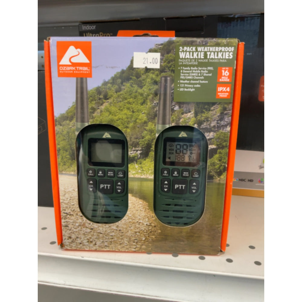 Ozark Trail Two Way Walkie Talkie  IPX4  22 Channel  Green  2 Pack