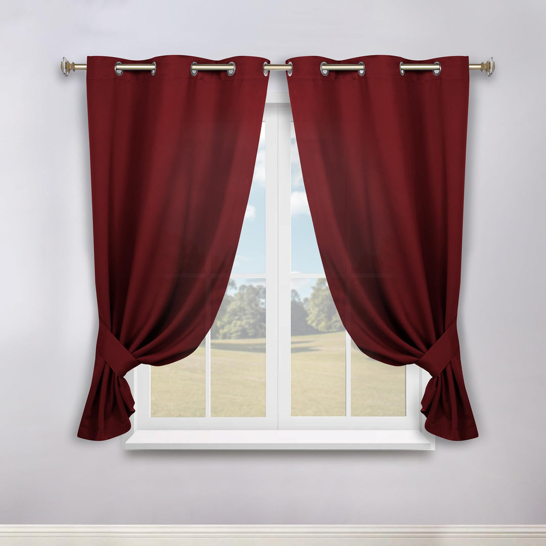 Superior Blackout Curtains, Room Darkening, Bedroom, Drapes, Kitchen, Living Room Window Accents, Sun Blocking, Thermal, 2 Pack, Solid Blackout Curtains, Set of 2, 46" x 63", Sangria
