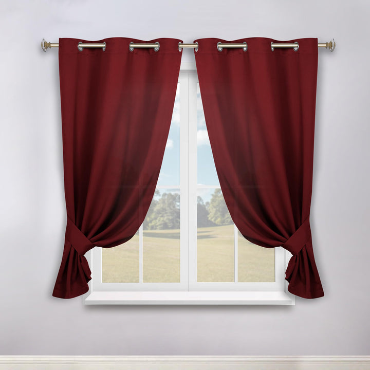 Superior Blackout Curtains, Room Darkening, Bedroom, Drapes, Kitchen, Living Room Window Accents, Sun Blocking, Thermal, 2 Pack, Solid Blackout Curtains, Set of 2, 46" x 63", Sangria