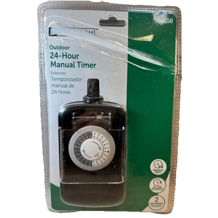 Utilitech Outdoor 24 Hour Manual Timer Two Grounded Outlets up to 48 Times / 24H