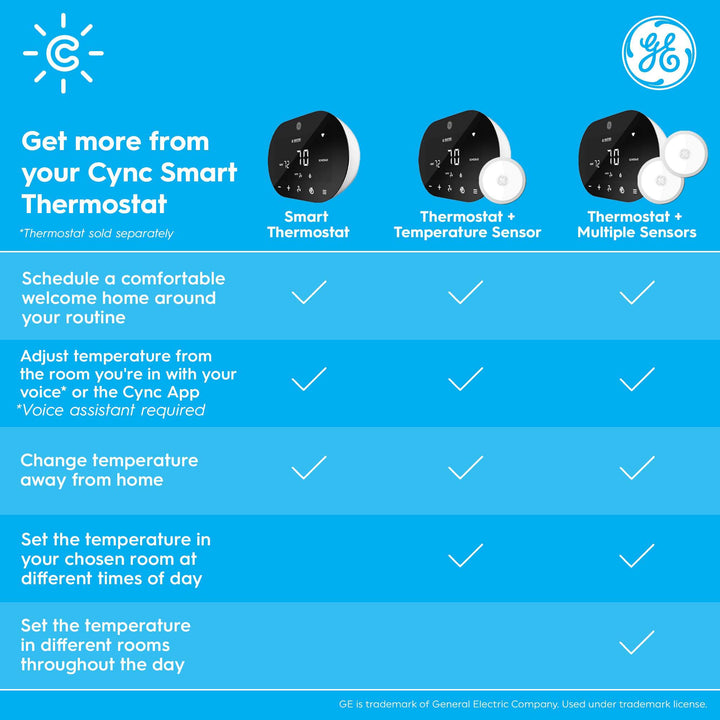 GE Cync Smart Temperature Sensor, Works with Cync Smart Thermostat (Required and Sold Separately) to Reduce Hot and Cold Spots, Easy Mounting and DIY Installation, White