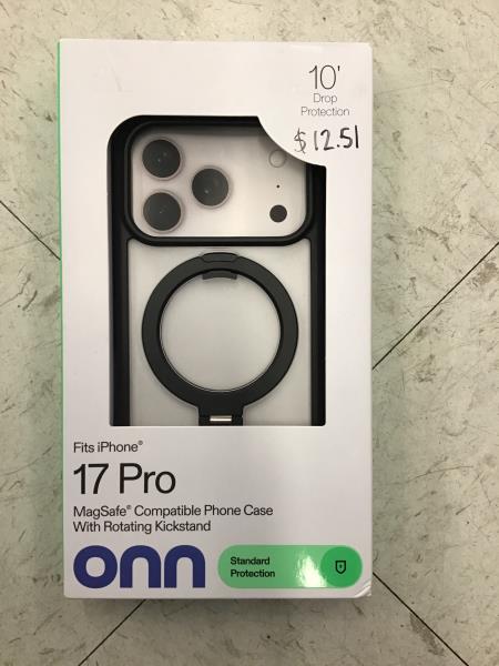 onn. 17 Pro MagSafe Compatible Phone Case - Rotating Kickstand, Standard Protection Retail $13.00