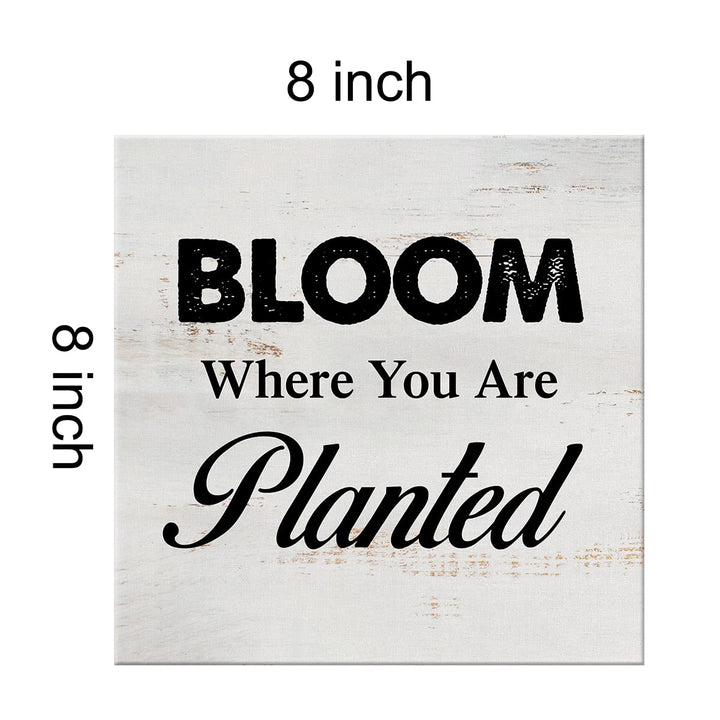 Bloom Where You are Planted Sign Canvas Wall Art Home Decor 8 x 8 Inch Farmhouse Canvas Print Painting Framed Plaque Rustic Desk Shelf Art