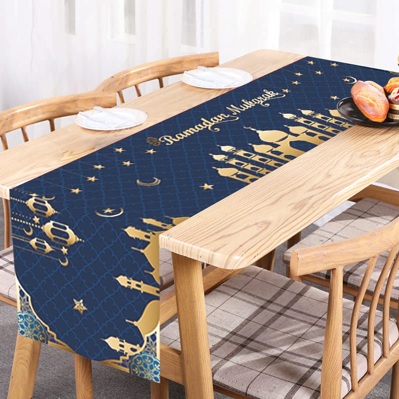 Ramadan Mubarak Table Runner Table Decorations - Ramadan Mosque Lantern Islamic Happy Ramadan Mubarak 2025 Party Supplies Decorations, 13.8x71 inches