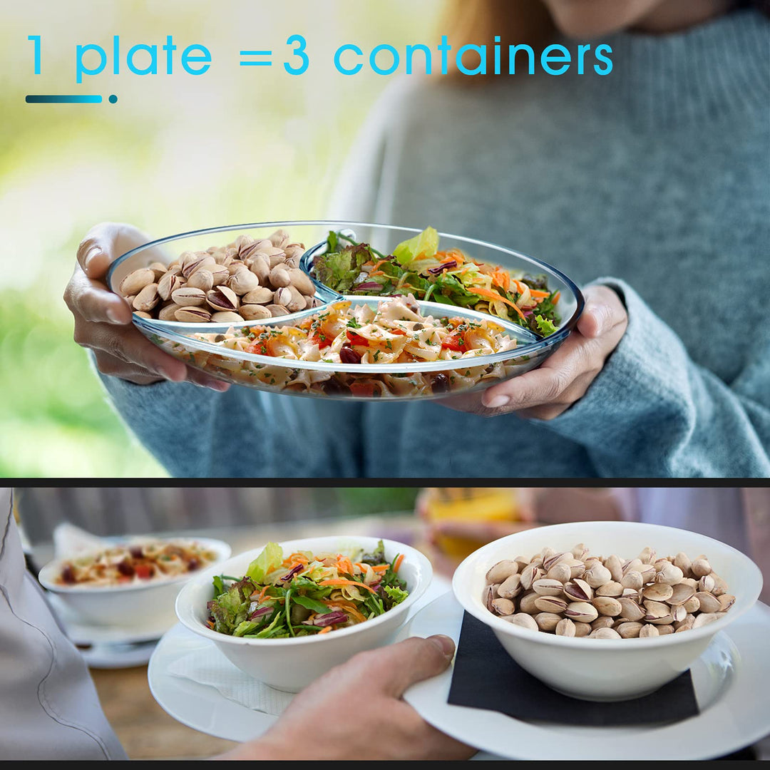 Nutriups Divided Square Glass Plate with 5 Compartments, Set of 2, 10 Inch