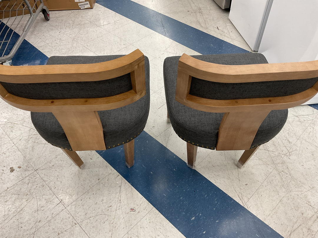 Guyou Mid Century Modern Dining Set of 2, Farmhouse linen Upholstered metal nailhead trim kitchen chairs with curved backrest