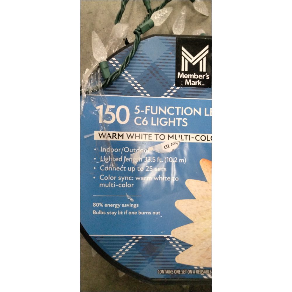 Member's Mark 150 5-Function LED C6 Lights - Warm White to Multi-Color, Indoor/Outdoor Retail $25.00