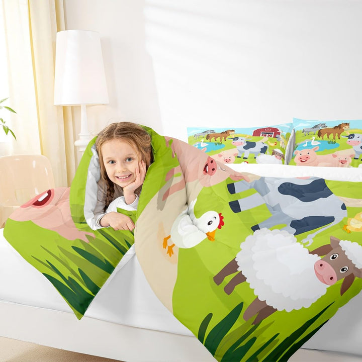Farm Animal Bedding Set Boys Pig Dog Cow Goat Duck Comforter Set for Kids Teens Ultra Soft Rustic Farmhouse Comforter Farm Nursery Decor Duvet Set Room Decor Twin Size Quilt Set