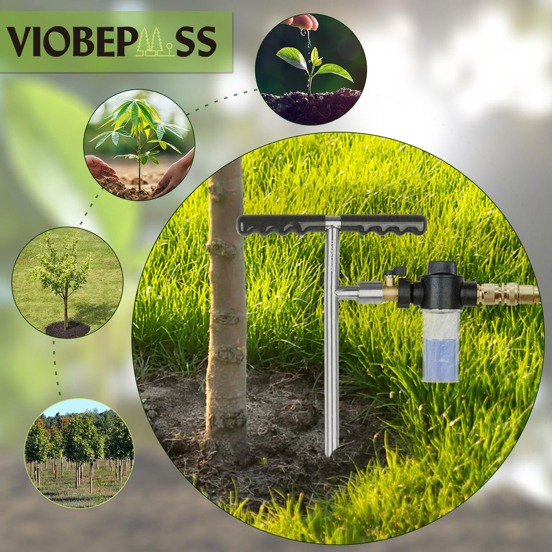 Root Feeder Deep Watering Fertilizing Spike with Fertilizer Dispenser & Quick Connector Stainless Plant Save Watering Toll for Promote Outdoor Garden Tree Shrubs Growth with T-Handle Irrigation System