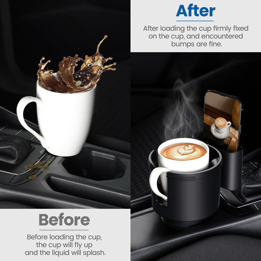 Devonszs Car Cup Holder Expander Adapter (Adjustable) with Phone Holder Holds Most Car Cup Holder and Phones, Compatible with Large 32/40 oz Bottles, Big Drinks, Mugs