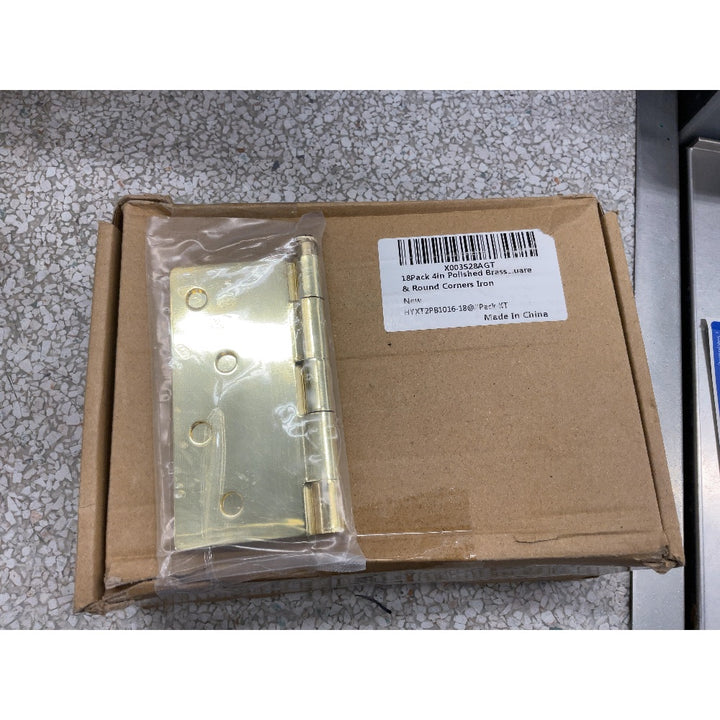 Amazon Basics 18-Pack 4in Polished Brass Square & Round Corners Iron Door Hinges