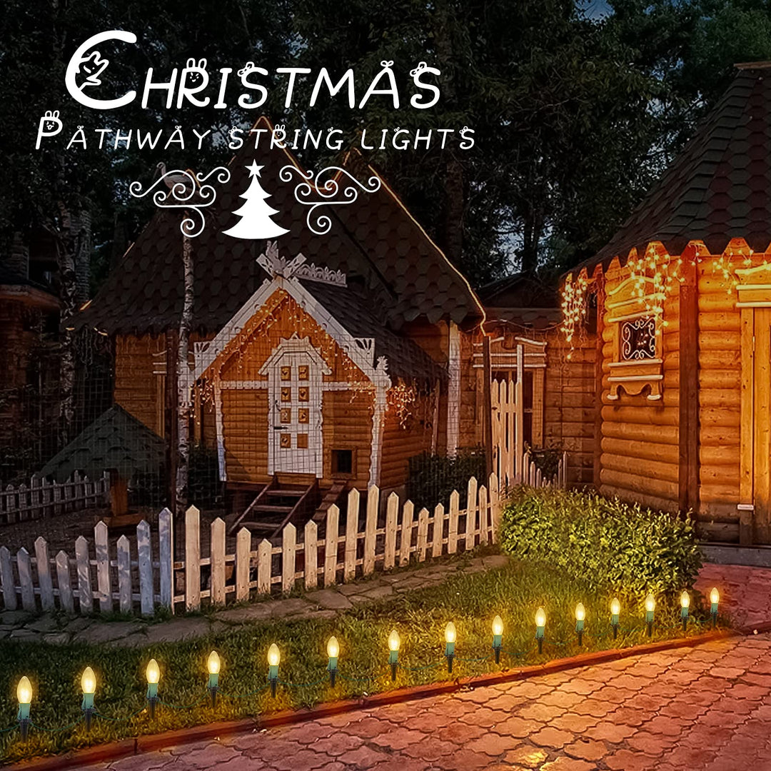 C9 Christmas Lights Outdoor, 25.7 Ft 20 Bulbs Christmas Pathway Lights, Waterproof Walkway Lights for Outside Driveway Sidewalk Outdoor Christmas Decorations Yard, Clear