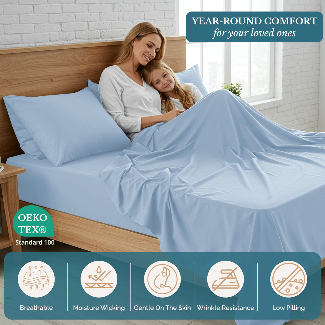 Casa Platino 3 Piece Set Includes Twin Flat Sheet, Fitted Sheet and 1 Pillowcase, Ultra Soft Hydro-Brushed Microfiber, Twin Size Sheets Set with Deep Pockets - French Blue Retail $35.99