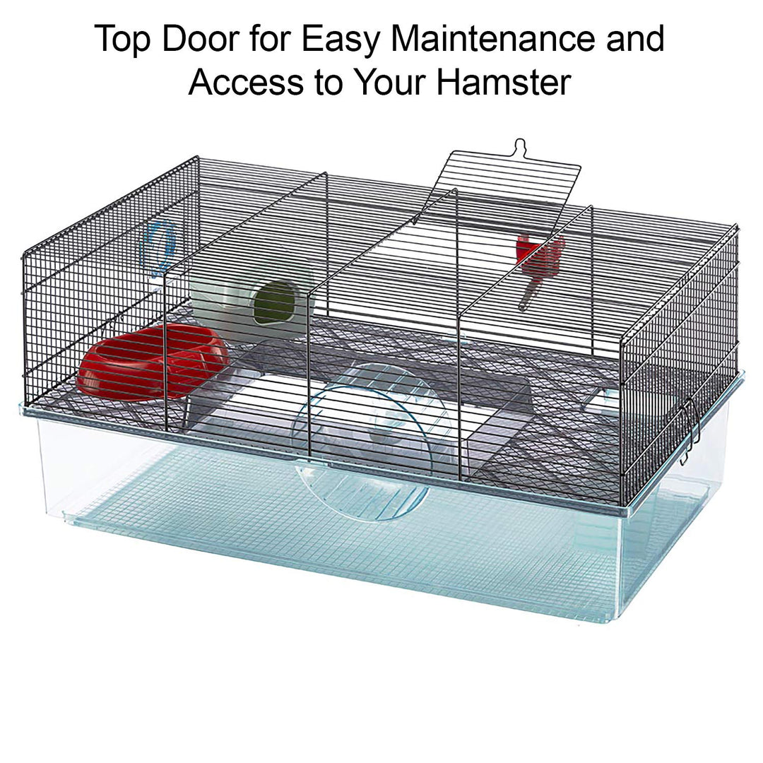 Ferplast Favola Hamster Cage Includes Free Water Bottle, Exercise Wheel, Food Dish & Hamster Hide-Out Large Hamster Cage Measures 23.6L x 14.4W x 11.8H-Inches