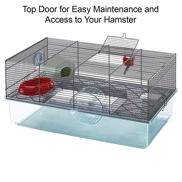 Ferplast Favola Hamster Cage Includes Free Water Bottle, Exercise Wheel, Food Dish & Hamster Hide-Out Large Hamster Cage Measures 23.6L x 14.4W x 11.8H-Inches