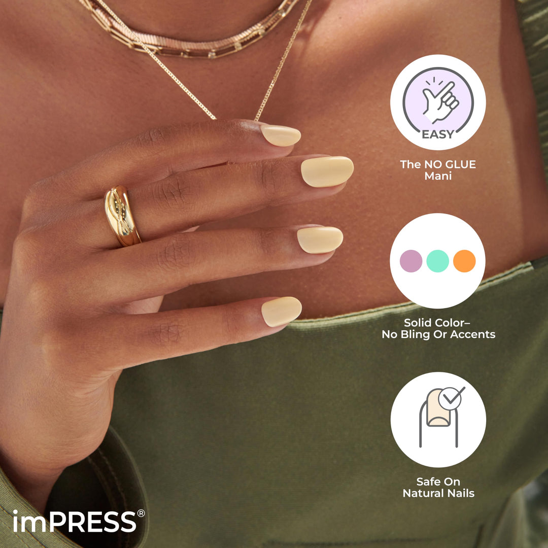 KISS imPRESS Color Polish-Free Solid Color Press-On Nails, PureFit Technology, Short Length, 'Reddy or Not', Includes Prep Pad, Mini Nail File, Cuticle Stick and 30 Fake Nails