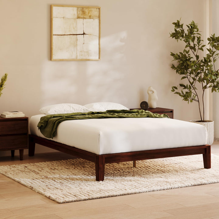 Nectar Bamboo Platform Bed Frame - King - Walnut - Floating Center Support Legs - 12” Height - Easy Tool Free Set Up - Contemporary and Durable - Sturdy Wooden Support Slats - Holds Up to 800 Pounds Retail $499.00
