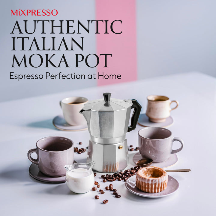 Mixpresso 3 Cup Moka Pot Cuban Coffee Maker, Moka Pot for Gas, Electric Stove Top, Classic Italian Coffee Maker, Stovetop Espresso Maker, Camping Pot Makes 3 Espresso Cup 5 Oz