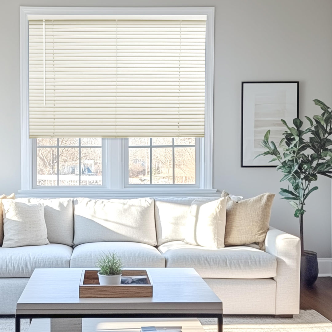 CHICOLOGY Cordless Mini Blinds, 1 Inch Vinyl Window Blinds, Room Darkening & Privacy, Easy Install with Adhesive Brackets, Child Safe, for Windows, Doors & Campers, Alabaster,72" W x 36" H Retail $22.99